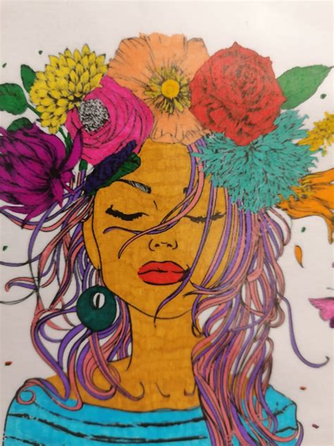 drawing   woman  flowers   hair