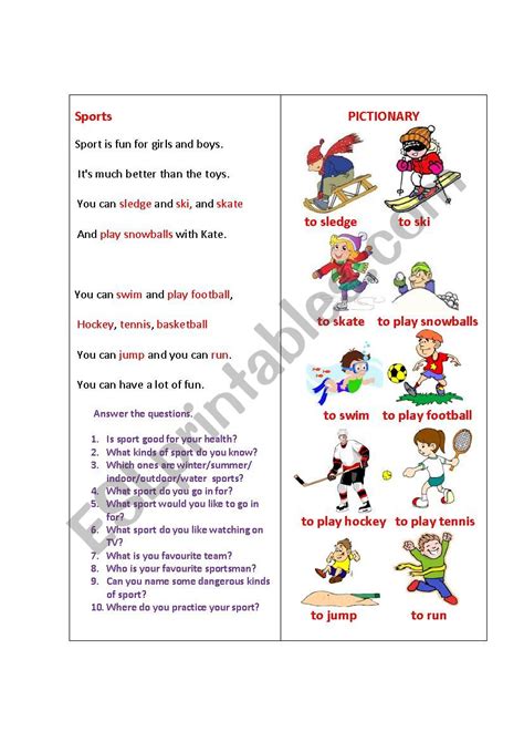 sports  poem esl worksheet  korova daisy