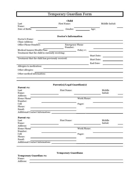 temporary custody  printable temporary guardianship form printable