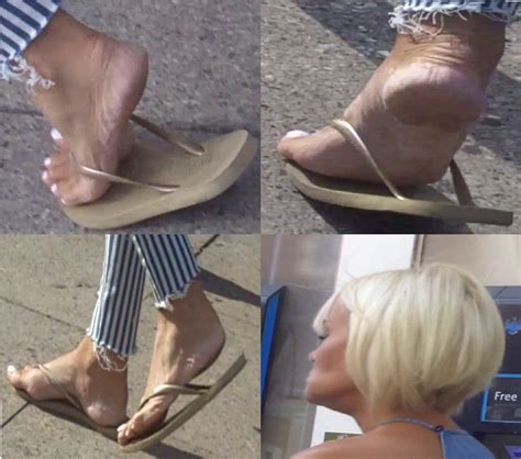 sole man blonde light tanned natural milf mature feet pink soles in flip flops candid