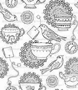 Tea Coloring Book Style Spoonflower Afternoon Back sketch template