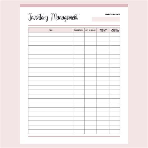 printable inventory sheet  letter    instant