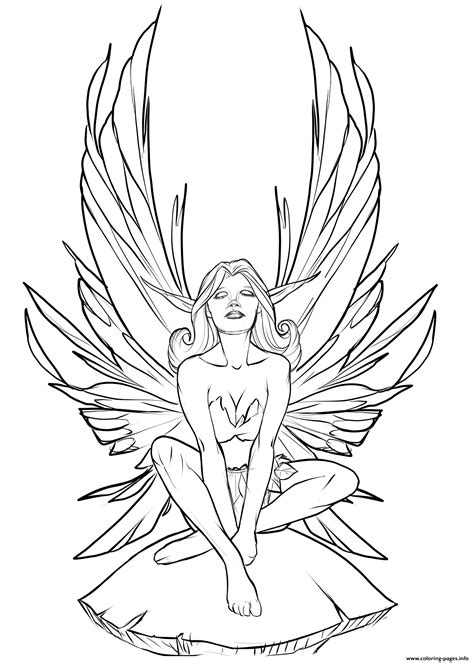 realistic fairy  adult coloring page printable