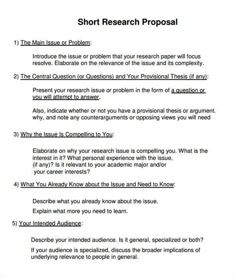 research proposal templates   printable word  samples