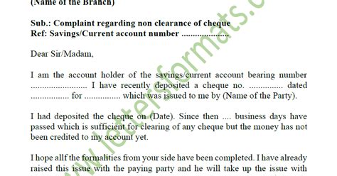 sample letter  bank manager   clearance  cheque