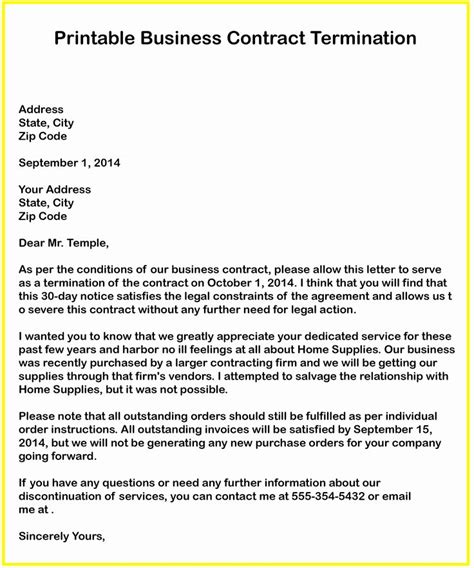 business contract termination letter template fresh   business