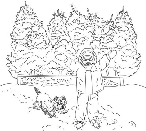 boy  winter scene coloring page  printable coloring pages  kids