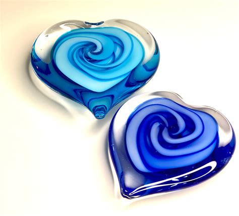 Vintage Art Glass Large Paperweight Royal Blue Swirls Heart Shaped
