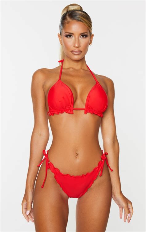 red frill edge padded bikini top prettylittlething usa