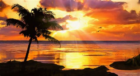 Beautiful Sunset On A Tropical Island Created By