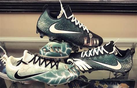 Eagles And Patriots Custom Painted Football Cleats Of Super Bowl 52