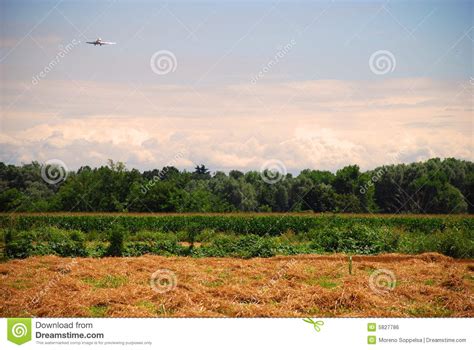 airplane flying  field stock photo image  airborne