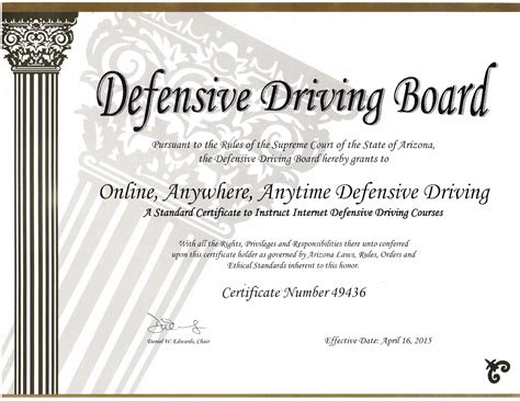 defensive driving certificate template
