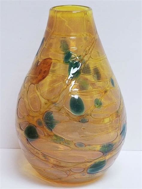 Estate Artist Signed Hand Blown Textured Infused Glass Vase Artisan Klr