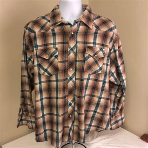 wrangler wrancher mens western flannel pearl snap shirt brown blue