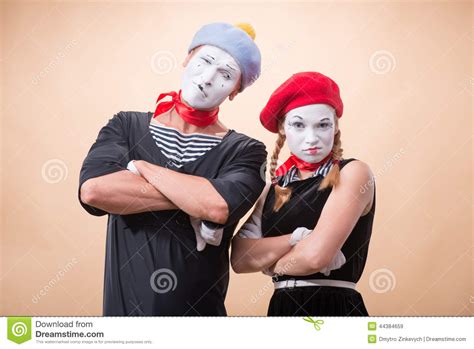 Couple Of Two Funny Mimes Isolated On Background Stock Image Image Of