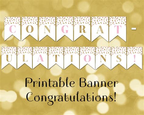 printable congratulations banner pink gold confetti bunting etsy