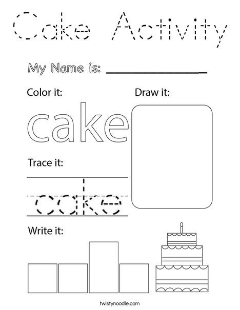 cake activity coloring page tracing twisty noodle