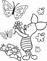 Coloring Piglet Pooh Winnie Pages Flowers Printable Color Flower Disney Kids Butterfly Characters Colouring Print Quotes Christmas Sheets Eeyore Butterflies sketch template
