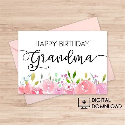happy birthday grandma printable card instant   etsy