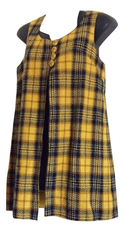 vintage ladies tartan plaid houndstooth wool medium length shirt vest