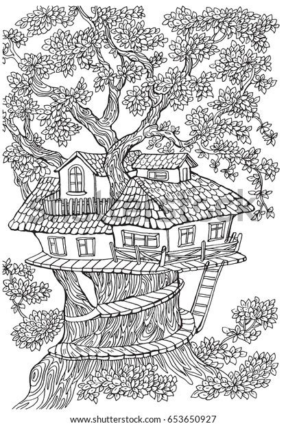 coloring pages kids adults tree house