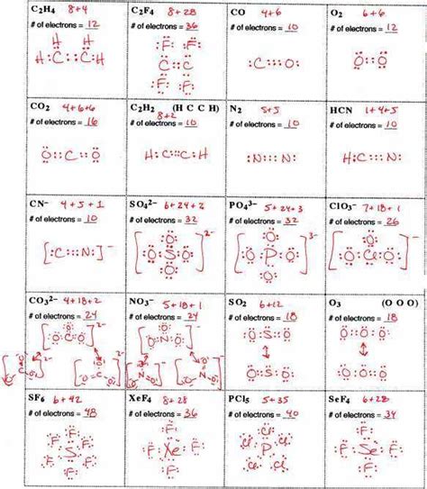 lewis structure worksheet  answer key
