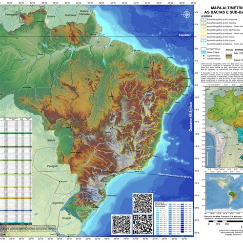 mapa altimétrico do brasil e as bacias e sub bacias do