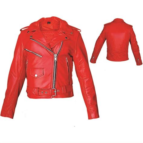girls biker jacket red leather
