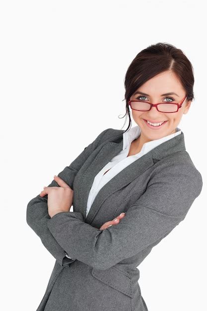 Premium Photo Attractive Blue Eyed Secretary With Folded Arms