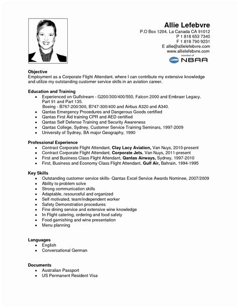 resume sample  flight attendant   experience resume template