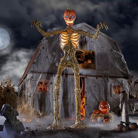 terrifying  foot tall giant inferno pumpkin skeleton  animated