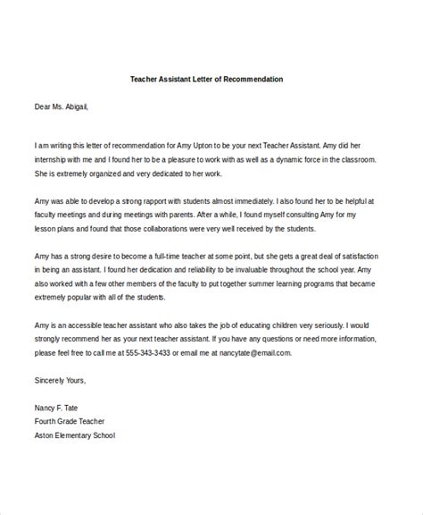 sample teacher letters  recommendation   ms word