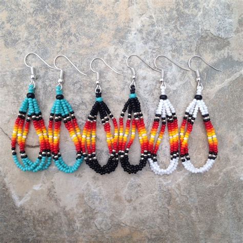 native american style  lot   pair beaded looped earrings native