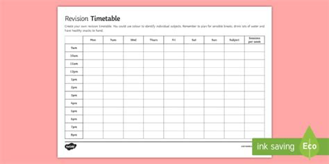 blank revision timetable template  templates  templates