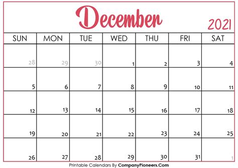 december  calendar printable printable  calendars december