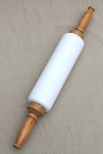 1920s Vintage Imperial Milk Glass Rolling Pin W Wood Handles