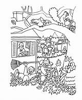 Familie Kolorowanki Ausmalbilder Jesienny Czas Kebun Mewarna Bermain Buku Herbst Cleanup Dzieci Designlooter sketch template