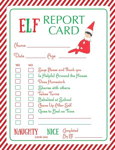 elf report card   words elf report