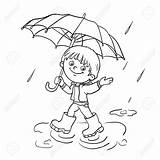 Boy Rain Coloring Outline Umbrella Walking Drawing Cartoon Joyful Drawings Meaningful Getdrawings Sketch Stock Vector Template Pic sketch template