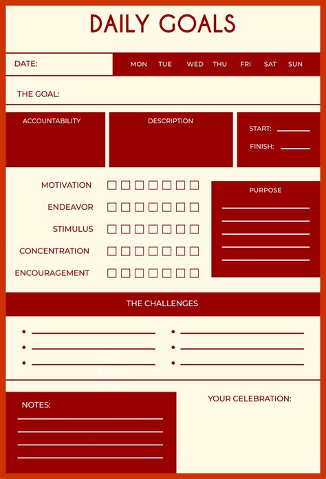 printable goal list     printablee