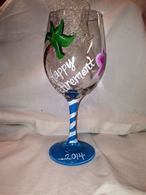 Retirement Wine Glass With Palm Trees And Flowers Happy Retirement