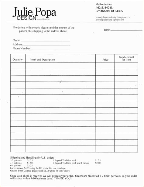 food order form template     blank order templates