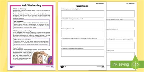ash wednesday differentiated comprehension worksheets ash wednesday lent