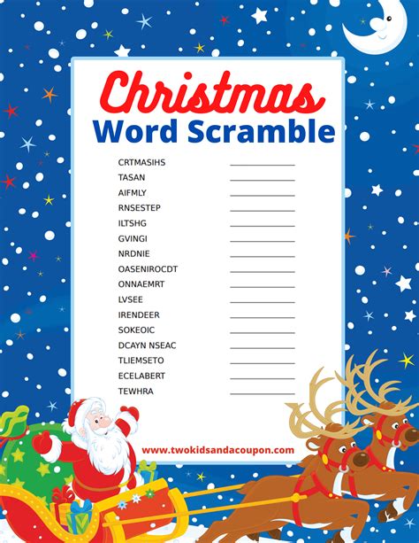 christmas word scramble  printable