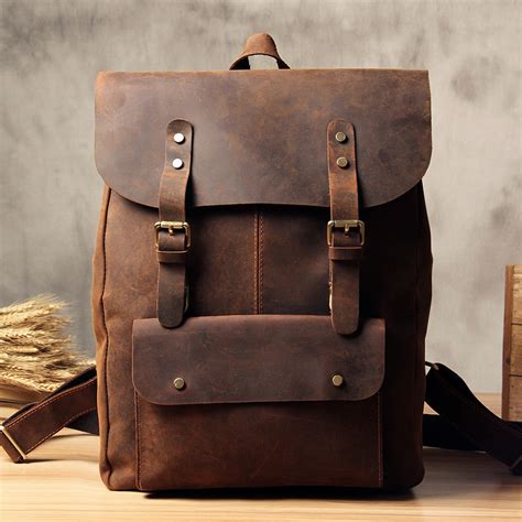 vintage full grain leather school backpack casual travel backpack lapt lisabag