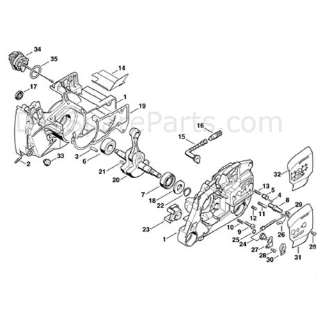stihl ms  chainsaw ms magnum  parts diagram crankcase crankshaft
