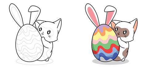 adorable cat  bunny egg  easter day cartoon coloring page