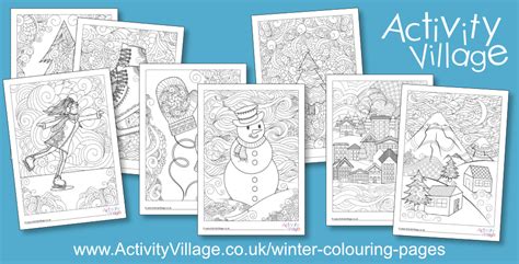 winter doodle colouring pages