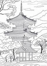Coloring Temple Pages Japanese Printable Adult Kids Colouring Book Sold Etsy Favoreads Adults sketch template